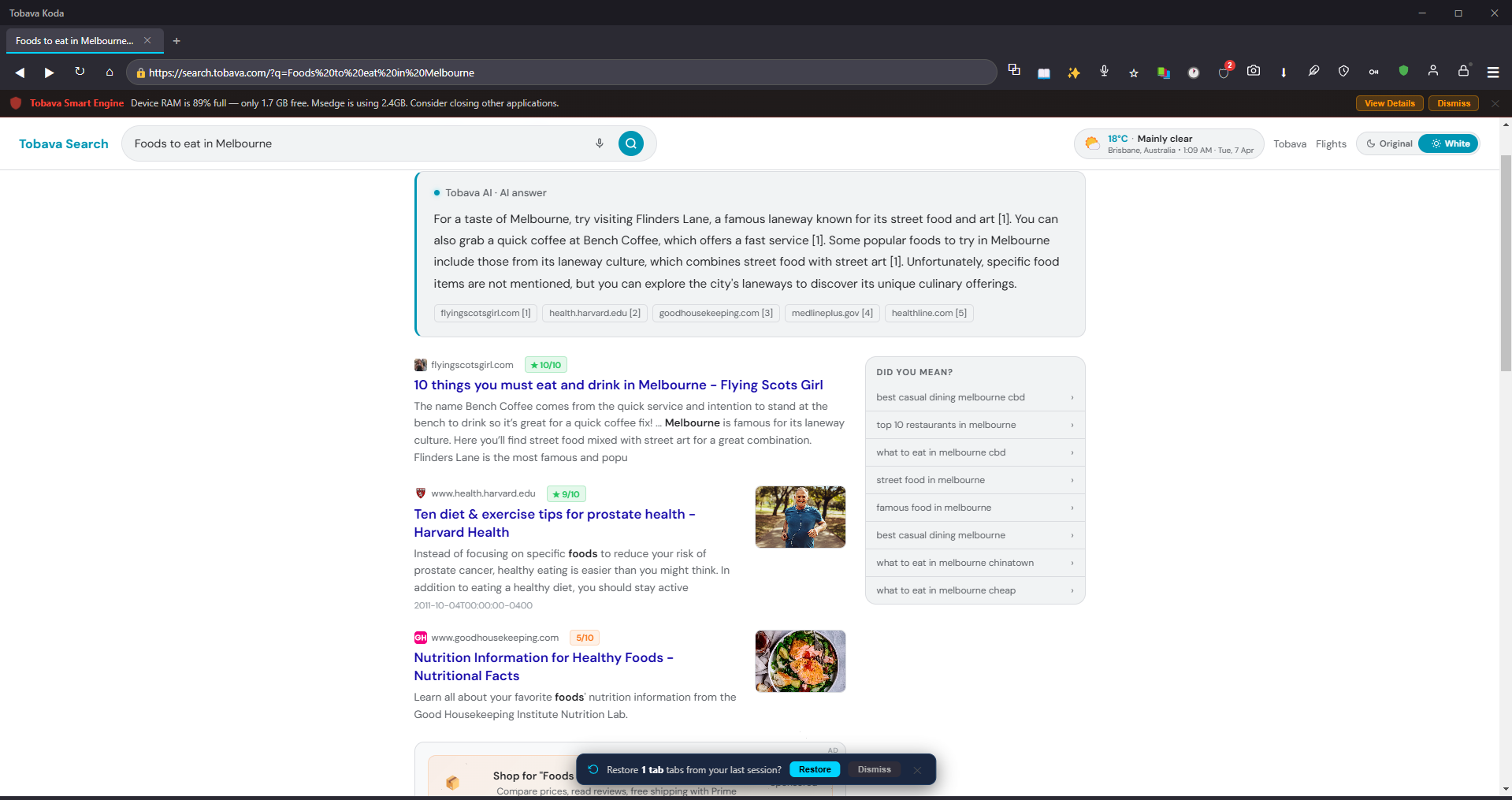 Tobava Koda — AI search results with AI answer